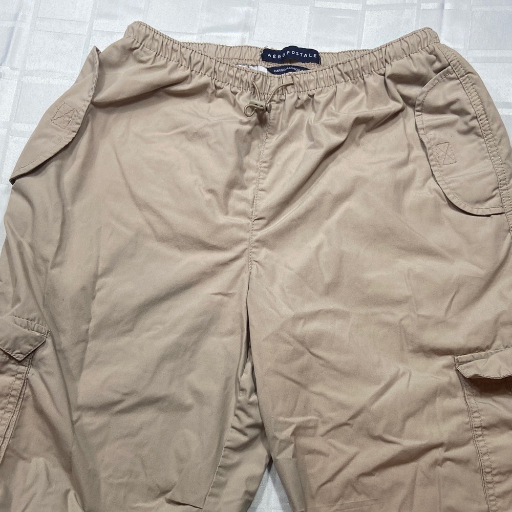Aeropostale Women’s Beige Cargo Parachute Pants Baggy Y2K Utility Streetwear